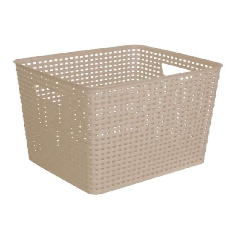 Dark Beige Square Crossover Weave Storage Basket, Large