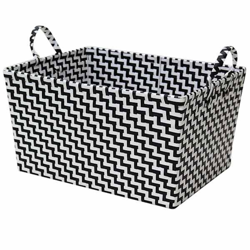 Kids Tapered Storage Basket with Handle, Black & White