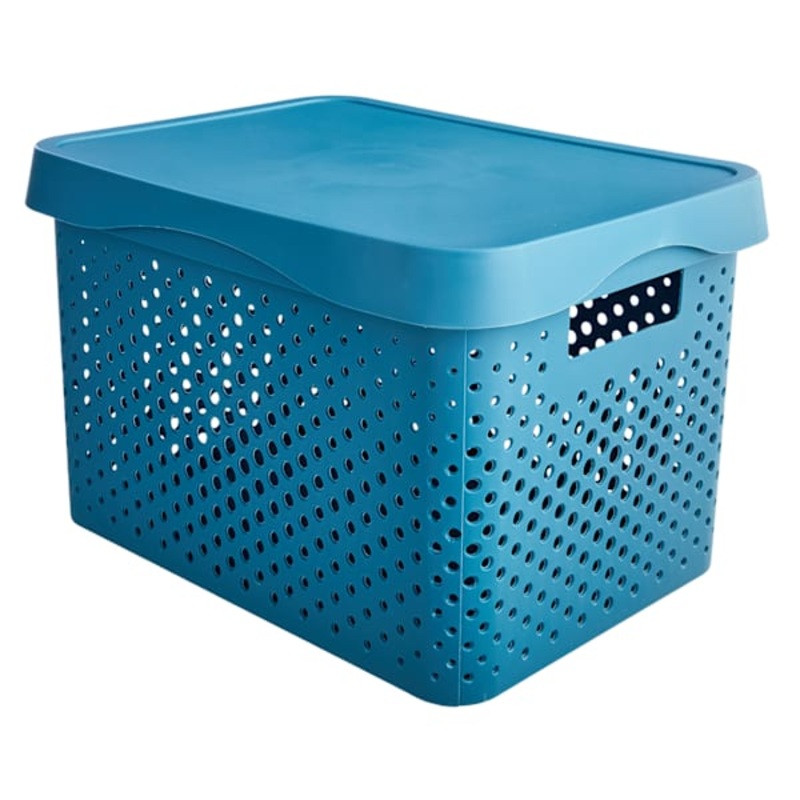 Dark Blue Storage Bin with Lid, Large