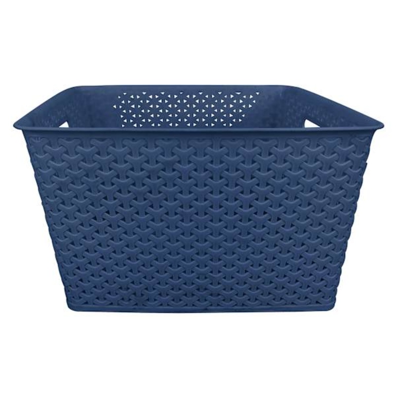 Navy Blue Peony Y-Weave Storage Basket, Large