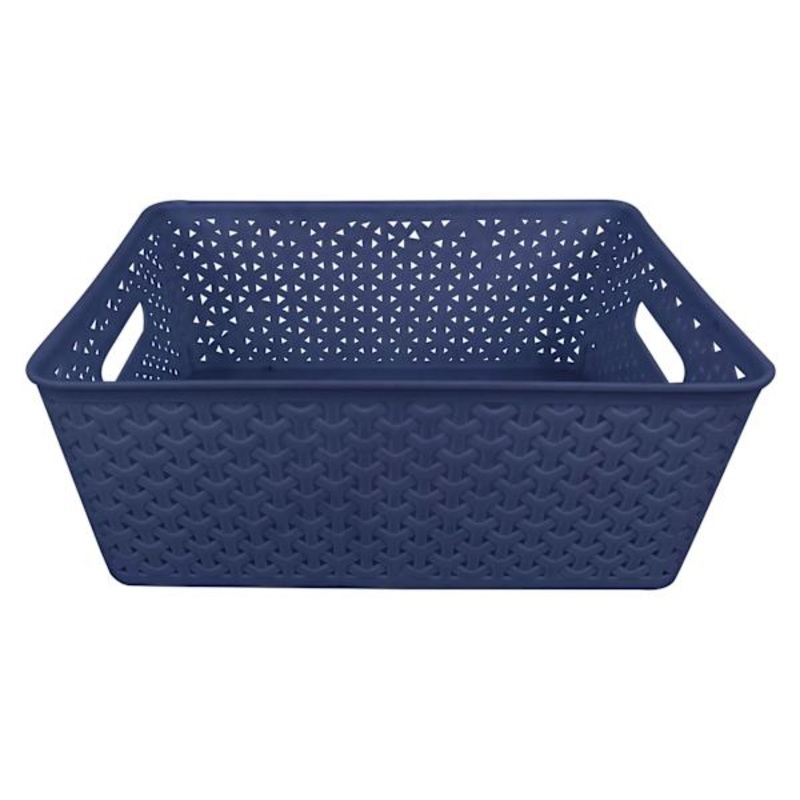 Navy Blue Peony Y-Weave Storage Basket, Medium