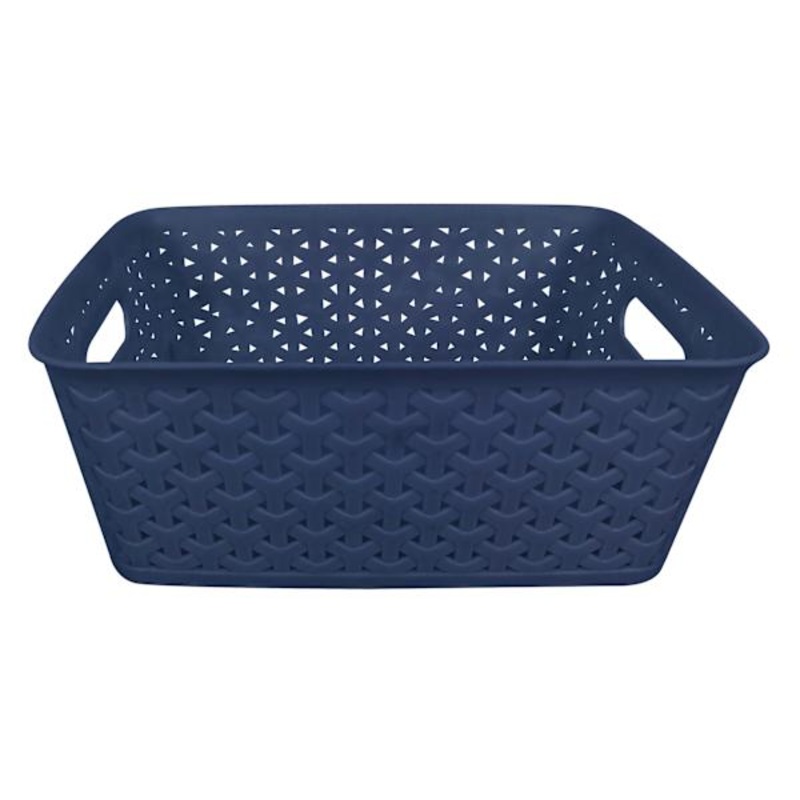 Navy Blue Peony Y-Weave Storage Basket, Small