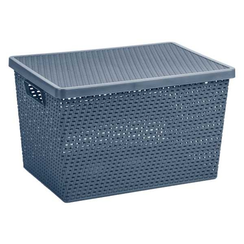 Navy Blue Woven Basket with Lid, 20l