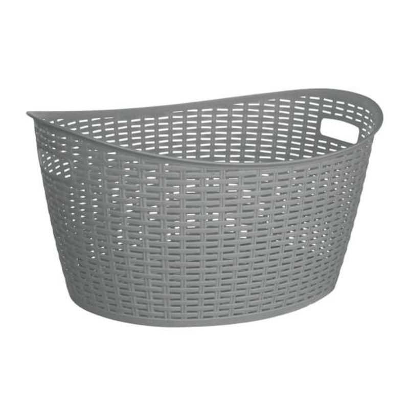 Neutral Grey Oval Crossover Weave Rattan Pattern Storage Basket, 28l