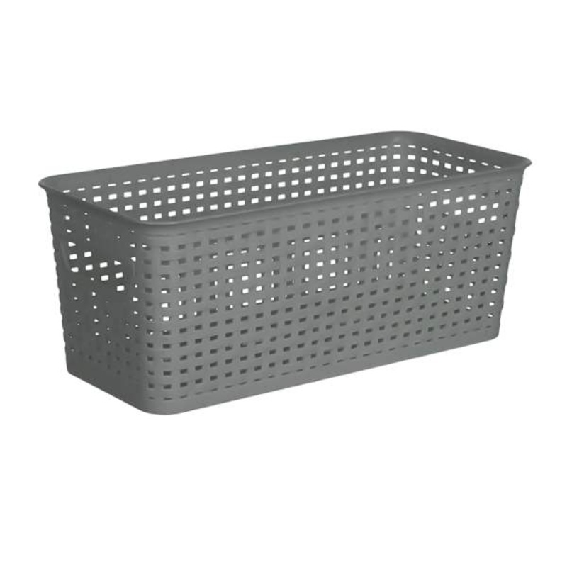 Neutral Grey Rectangle Narrow Crossover Weave Storage Basket, 5l