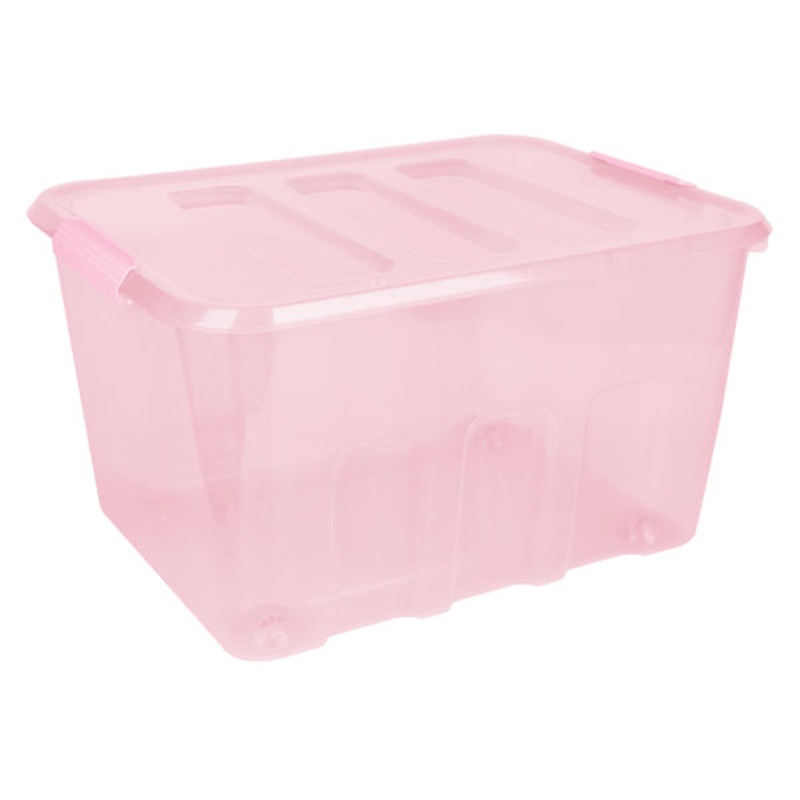 Pink Storage Tote with Pink Latch & Wheels, 52L