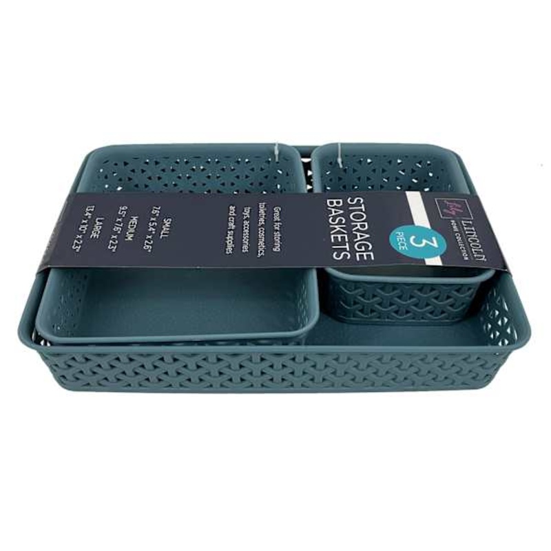 Set of 3 Y-Weave Storage Basket, Blue