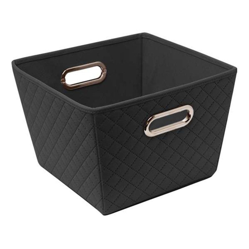 Square Black Quilted Storage Bin, 10.5″