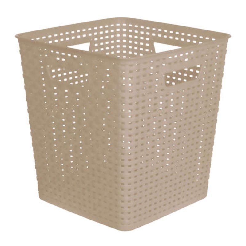 Square Crossover Weave Storage Basket, Dark Beige