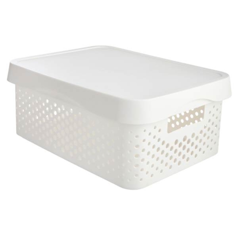 White Plastic Storage Bin with Lid, Medium