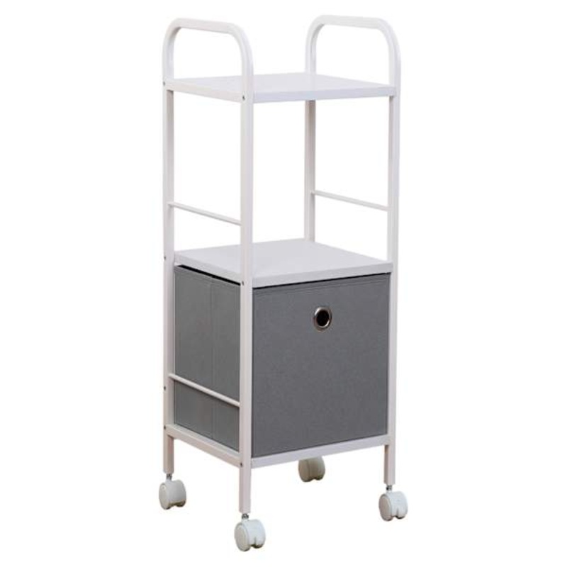 2-Tier Metal Wood Cart with Modular Cube, White