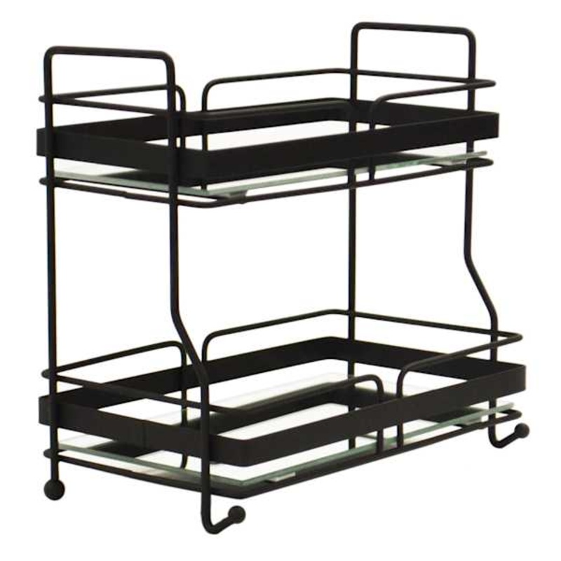 2-Tier Sotto Matte Black Rectangle Mirrored Vanity Tray