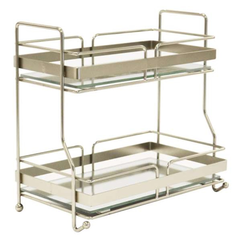 2-Tier Sotto Satin Nickel Rectangle Mirrored Vanity Tray