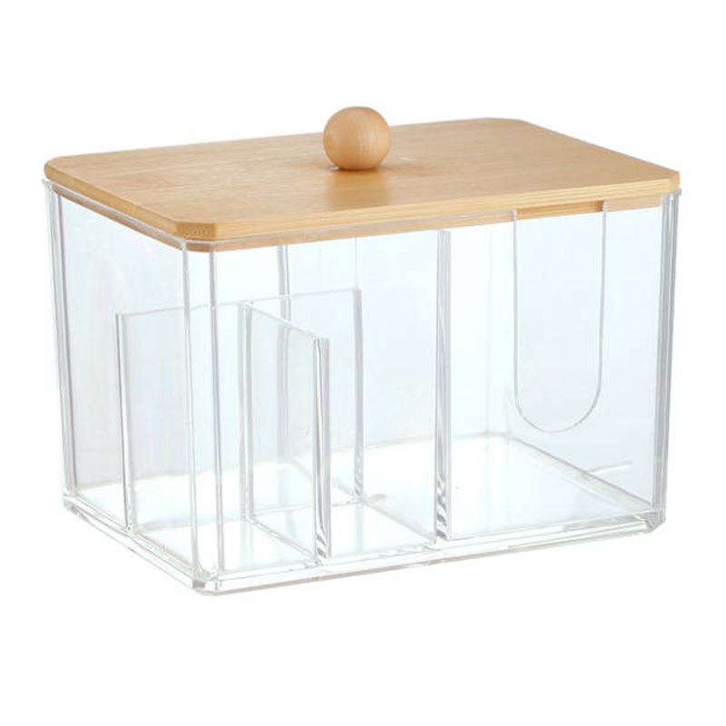 3-Compartment Cosmetic Organizer with Bamboo Cover