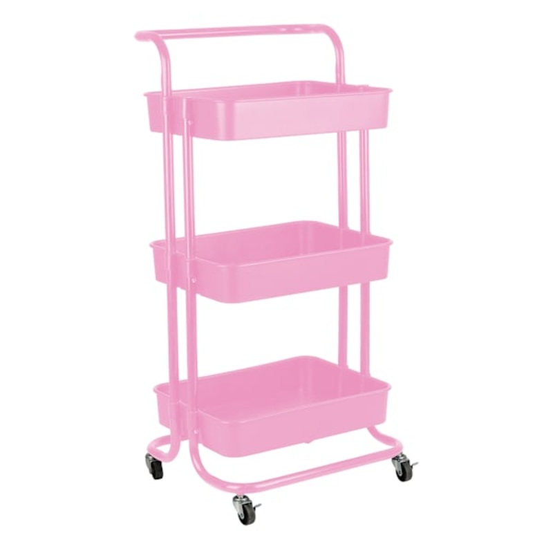 3-Tier Rolling Storage Cart, Dark Pink