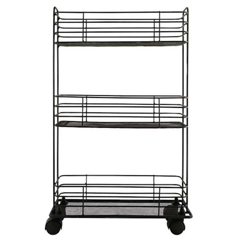 3-Tier Slim Metal Mesh Rolling Storage Cart, Black