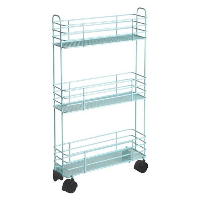 3-Tier Slim Metal Mesh Rolling Storage Cart, Eggshell Blue