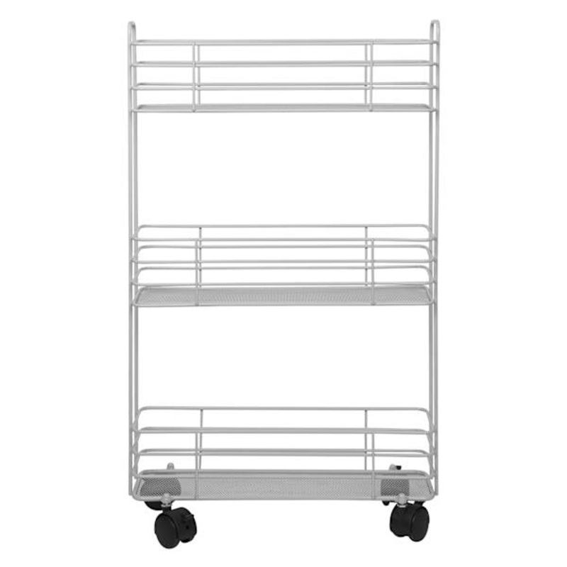 3-Tier Slim Metal Mesh Rolling Storage Cart, Grey