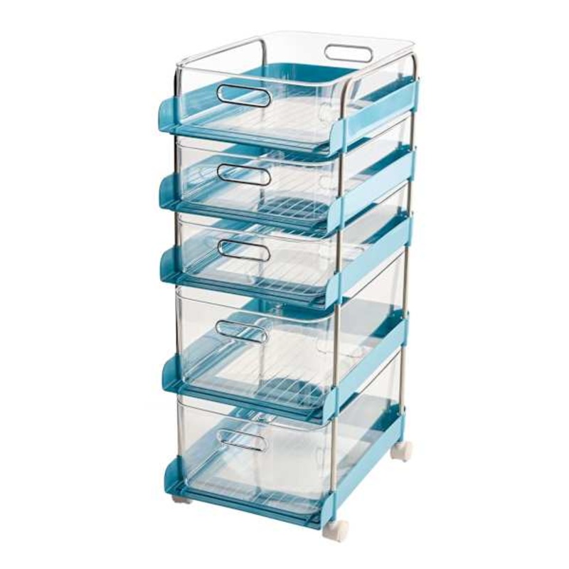 5-Drawer Acrylic Rolling Cart, Dark Blue