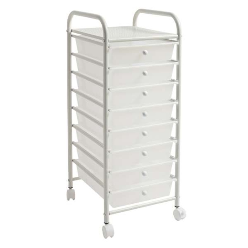 8-Drawer Rolling Cart, White