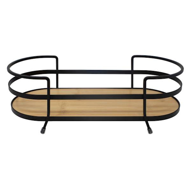 Black Metal & Bamboo Vanity Tray