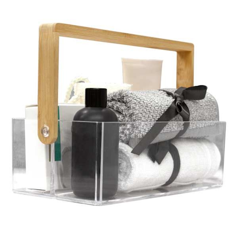 Clear Acrylic Organizer with Bamboo Handle