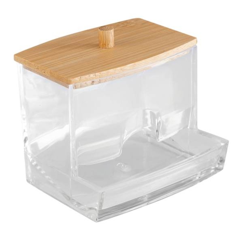 Clear Q-Tip Holder with Bamboo Lid