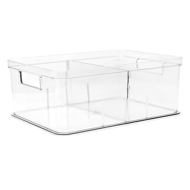 Clear Storage Bin with Divider, Medium