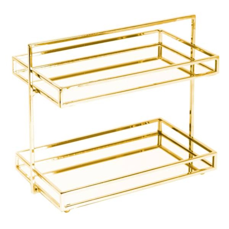 Johnathan 2-Tier Mirrored Shiny Gold Vanity Tray