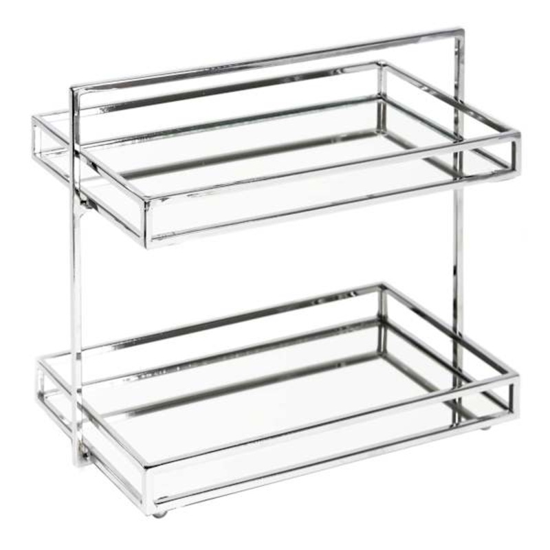 Johnathan 2-Tier Mirrored Vanity Tray, Chrome