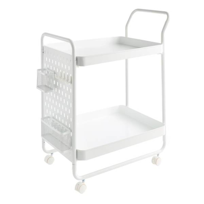 Peg Board Metal Storage Cart, White