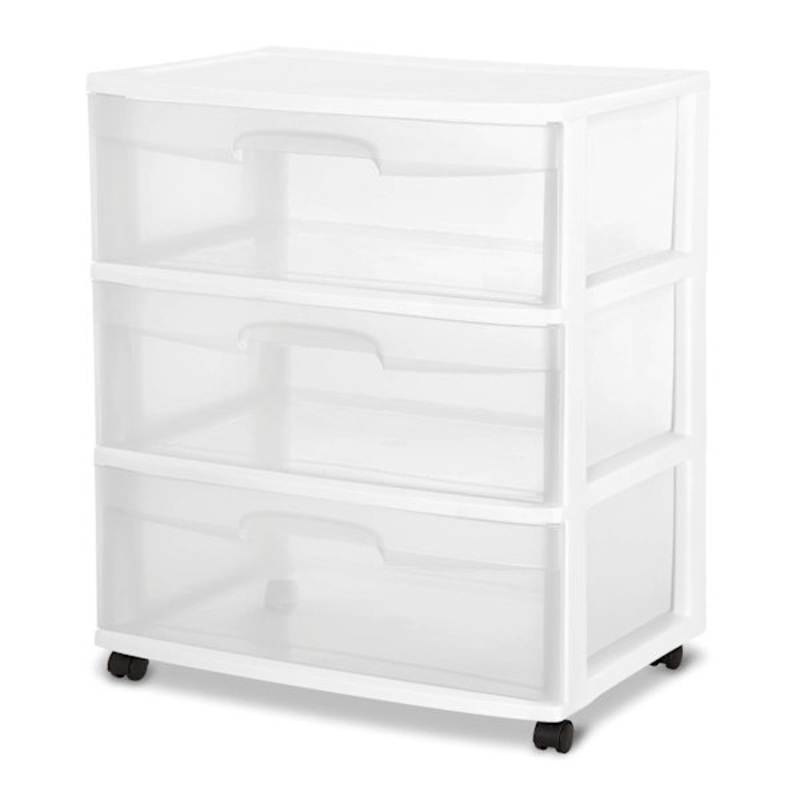 Sterilite 3-Drawer Wide Storage Cart, White