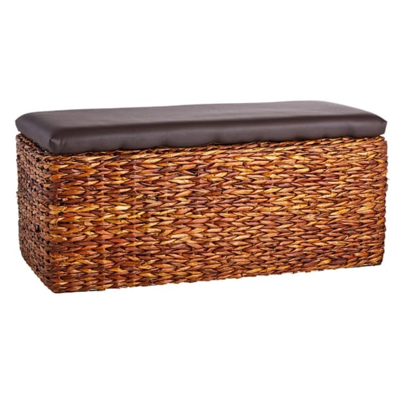 Woven Brown Jute Storage Trunk with Black Lid, Medium