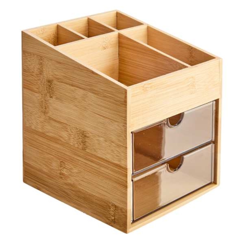 2-Drawer Bamboo Cosmetic Storage Organizer with Top Storage