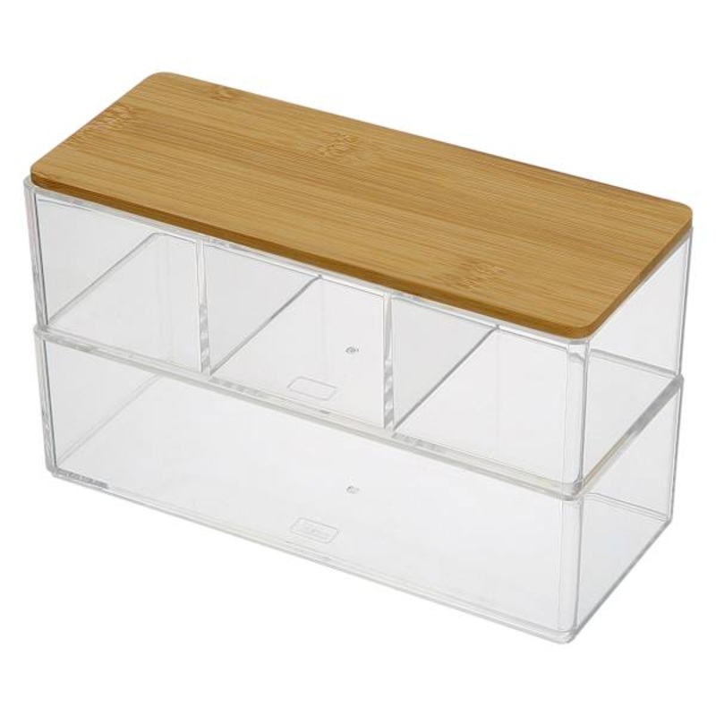 2-Tier Rectangle Cosmetic Organizer with Bamboo Lid