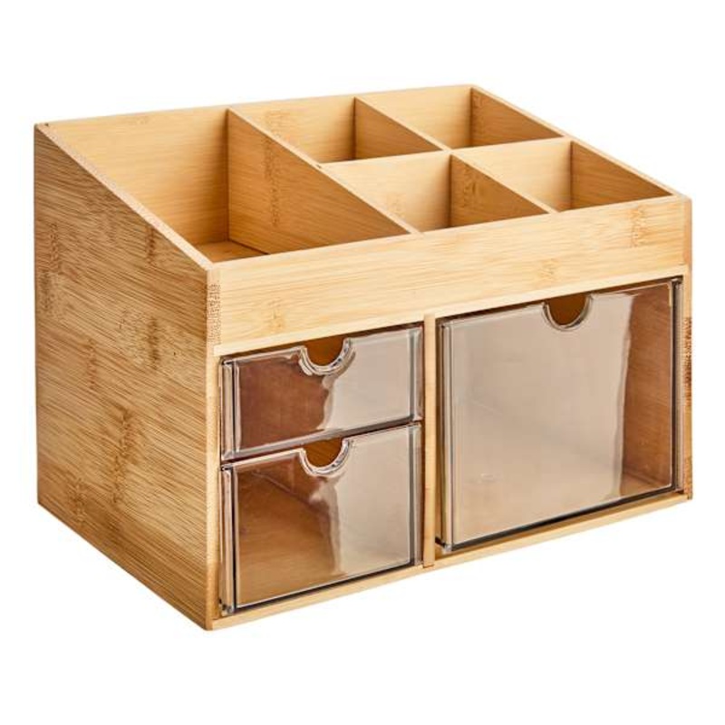3-Drawer Bamboo Cosmetic Organizer with Top Storage