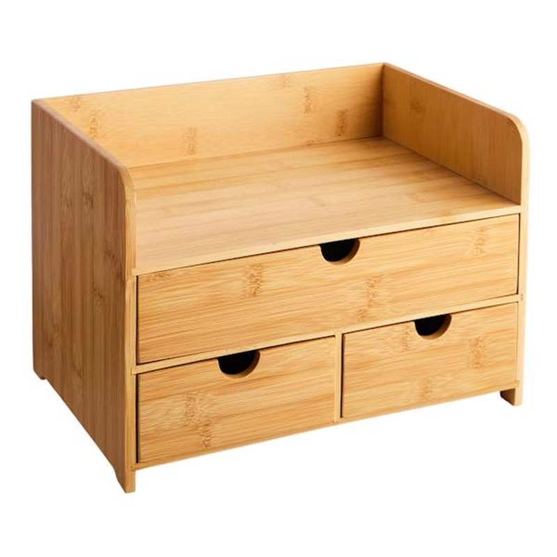 3-Drawer Bamboo Cosmetic Organizer with Top Tray