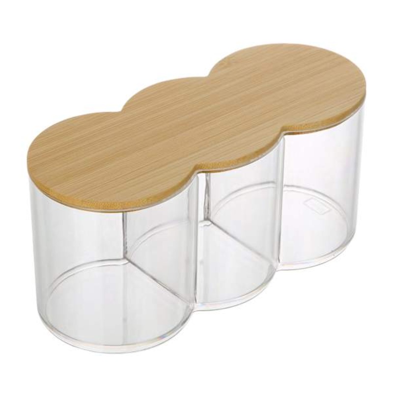 3-Section Round Cosmetic Organizer with Bamboo Lid