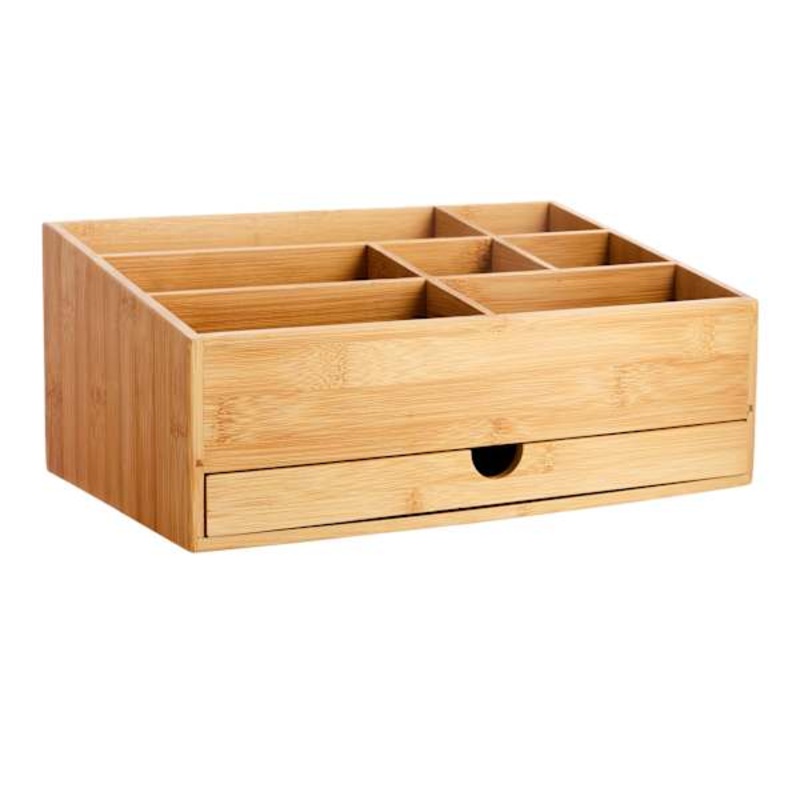 7-Compartment Bamboo Cosmetic Organizer with Drawer