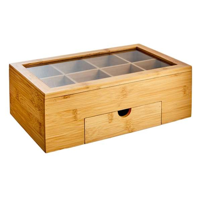 8-Compartment Bamboo Cosmetic Organizer with Lid