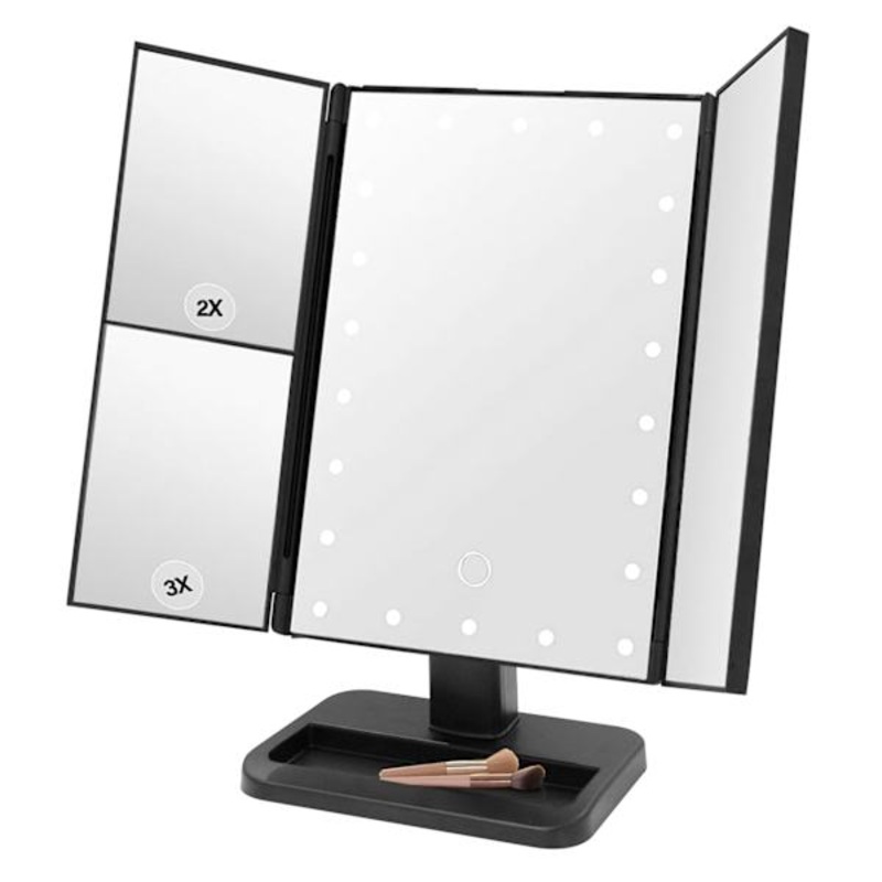 Black LED Trifold Mirror, 11″