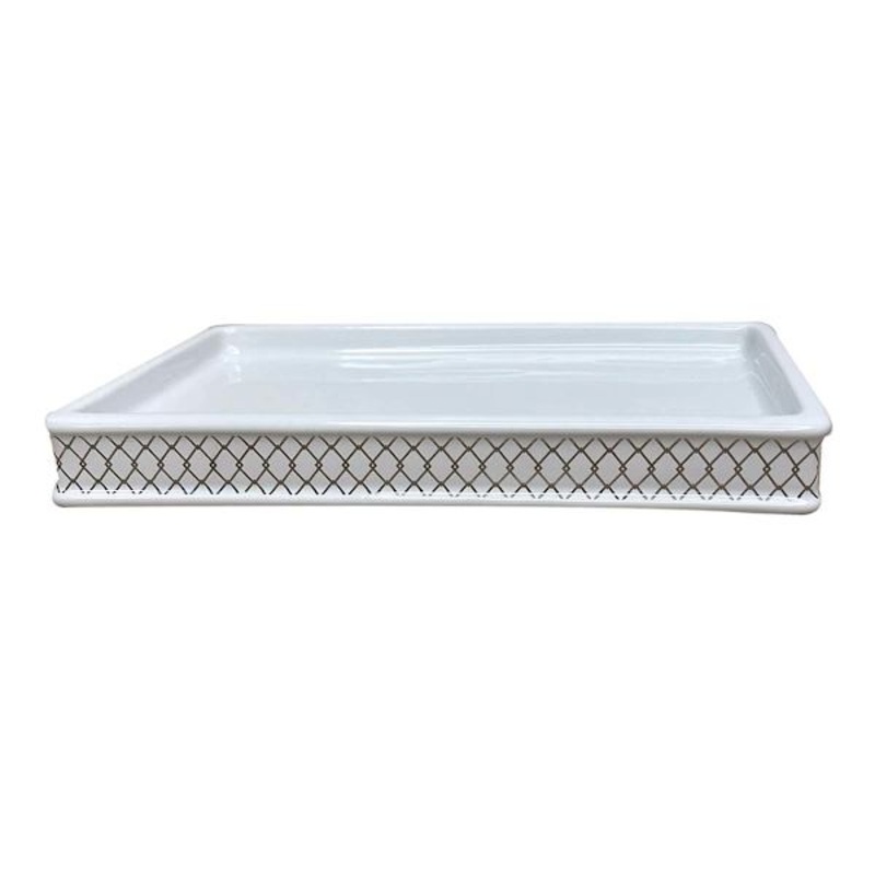 Charlotte White & Gold Checkered Metal Vanity Tray, 6×11