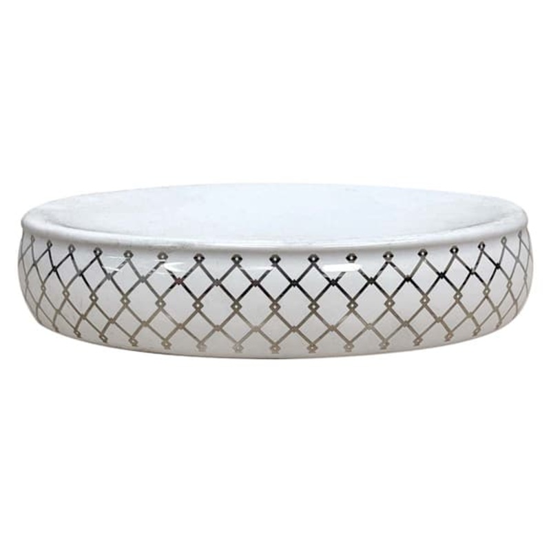 Charlotte White & Gold Checkered Soap Dish, 5.5″