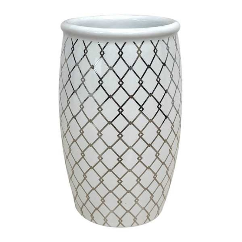 Charlotte White & Gold Checkered Tumbler, 4.7″