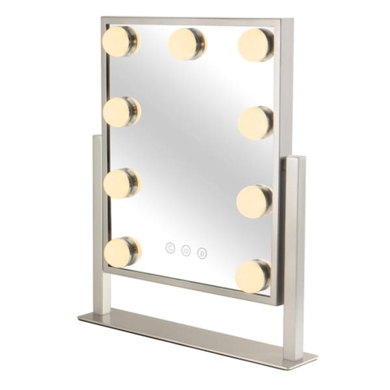 Nickel LED Standing Table Mirror, 9″