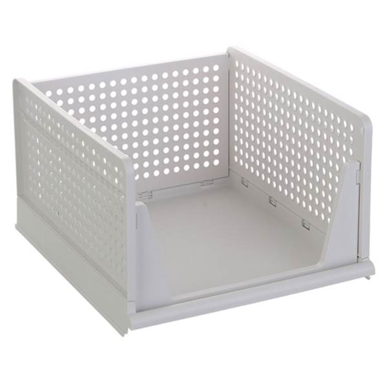 Plastic Wide Collapsible Tall Stacking Closet Bin, Large