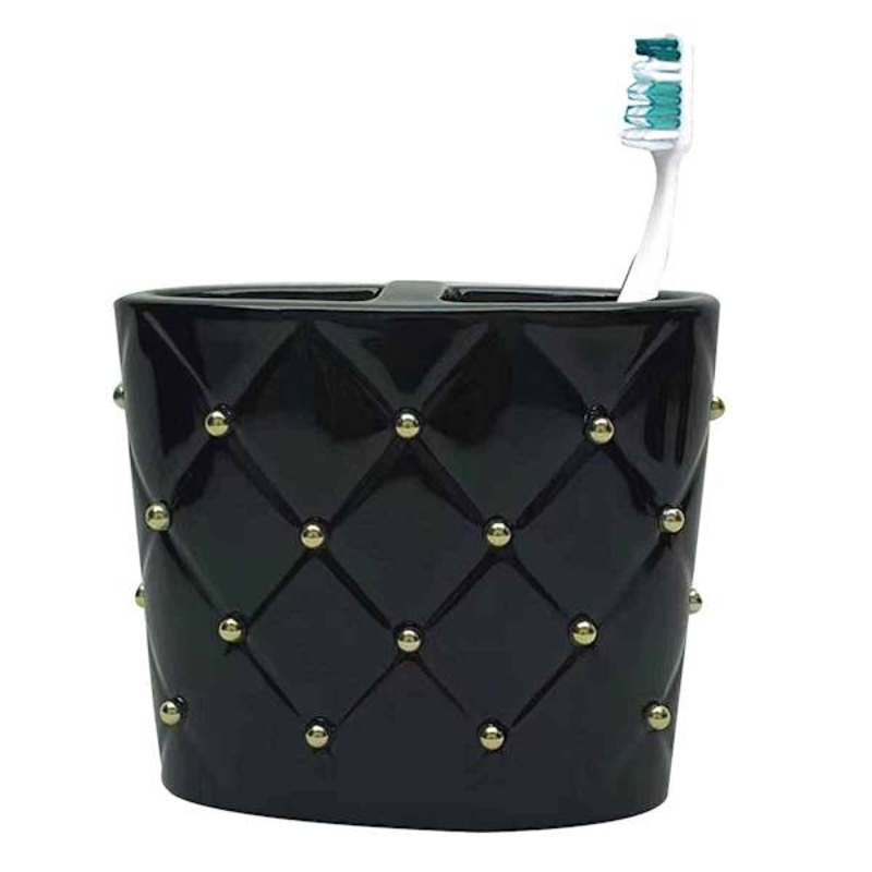 Providence Black & Gold Quilted Ceramic Stud Toothbrush Holder, 4″