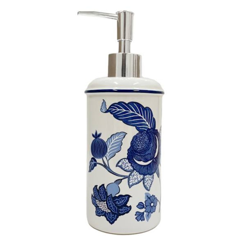Providence Blue Pomegranate Floral Soap Dispenser, 7.9″