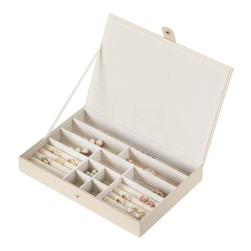 Vinyl Jewelry Organizer with Lid, Beige