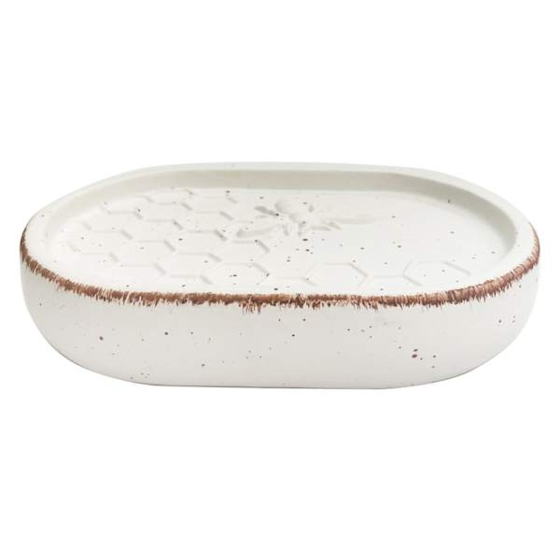 White Honeybee Ceramic Soap Dish, 5.5″